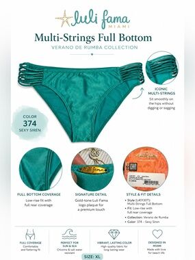 Luli Fama Teal Strappy Side Bikini Bottom